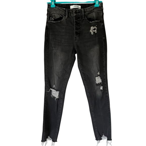 KanCan Black Distressed Button Fly Jean Jeggings Size 5/26 - Picture 1 of 12